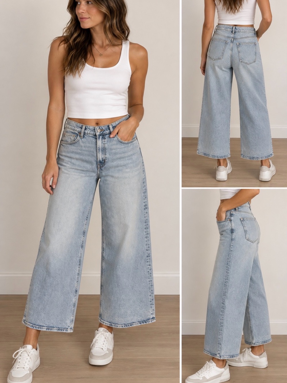 H&M Light Blue Wide Leg Crop Jeans